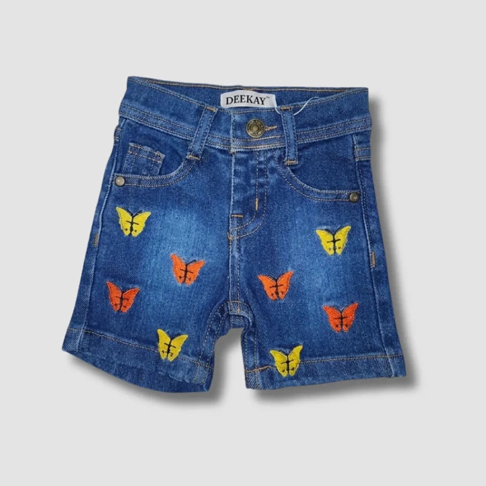 Girls Vibrant Butterfly Denim Shorts