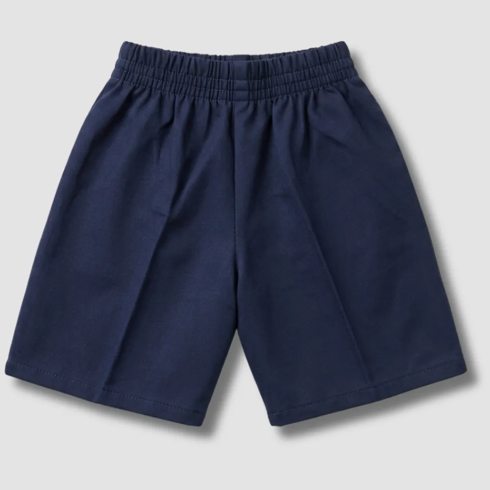 Navy Blue Elastic Waist Cotton Shorts