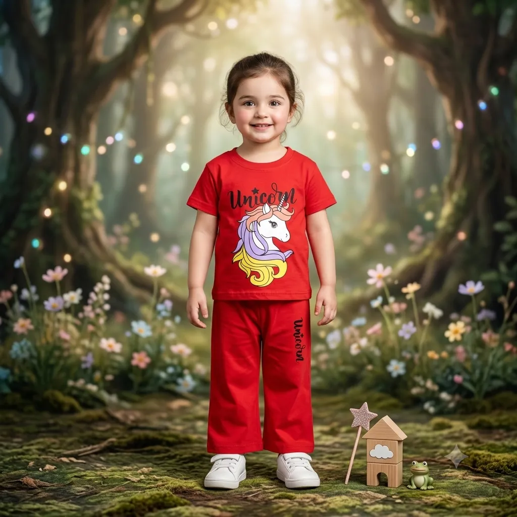 Red Unicorn Bell Bottom Tract suit