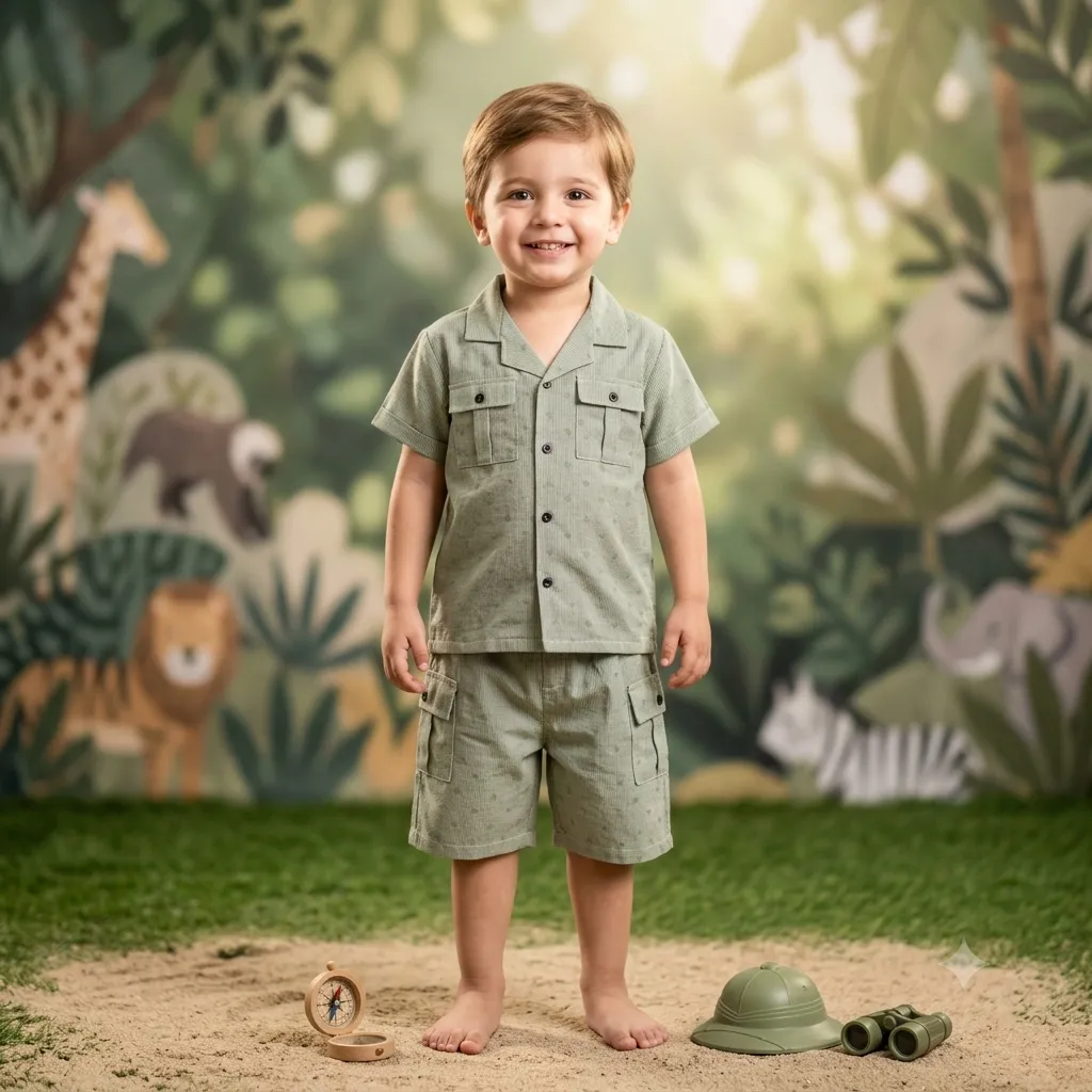 Light Green Prince Cotton Shirt and Shorts Set alternate