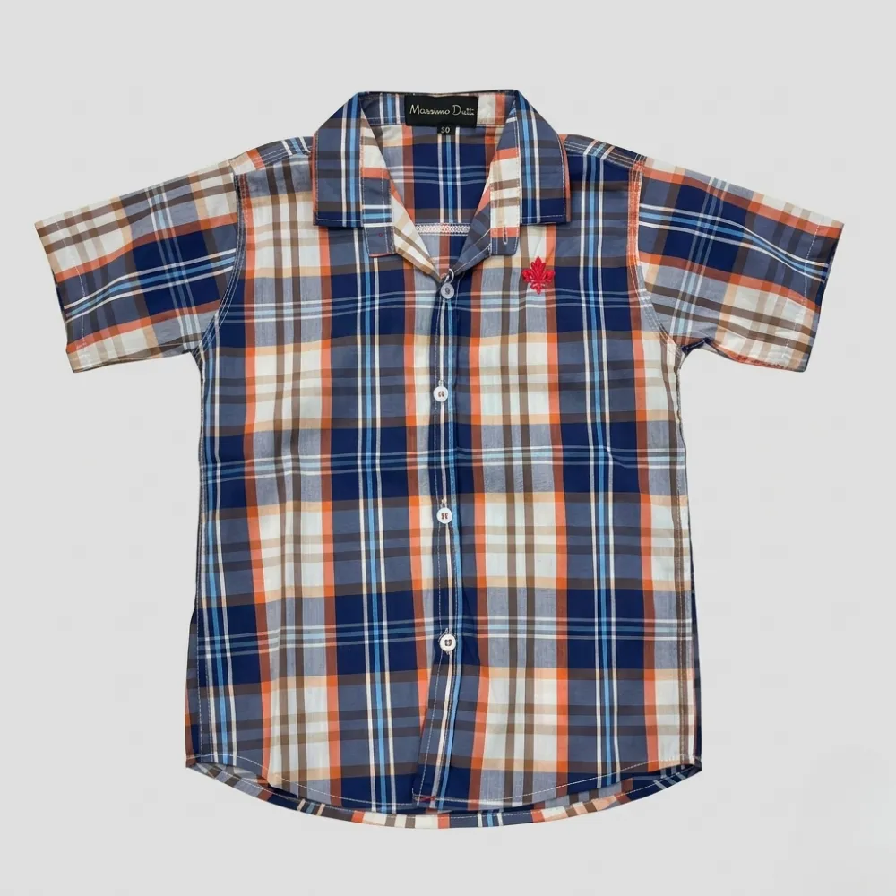 Plaid Collar Shirt with Maple Leaf Emblem