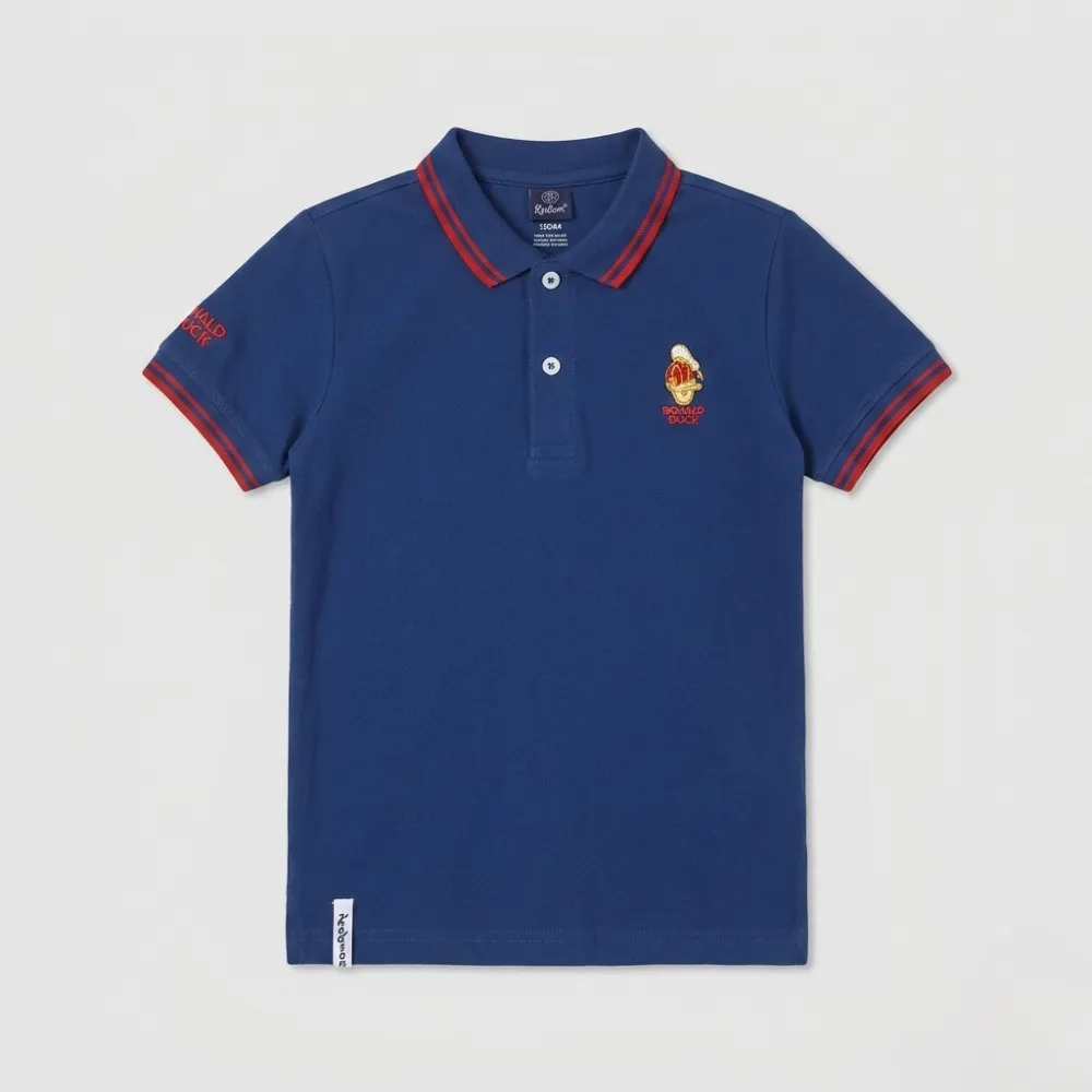 Donald Duck Blue Polo Shirt with Red Trim