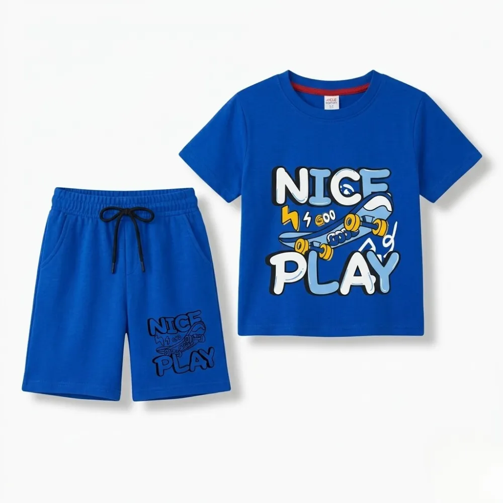 Kids blue 'Nice to play' graphic t-shirt and shorts set