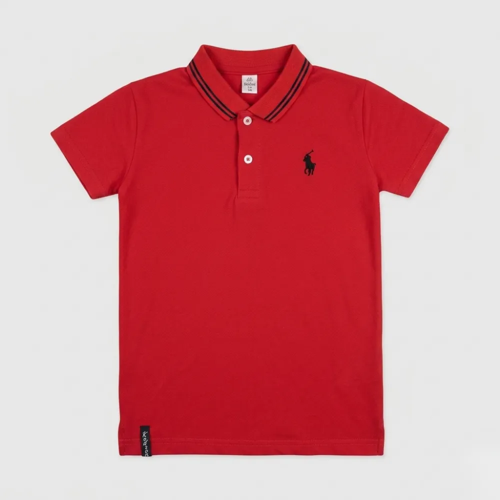 Red Polo Shirt with Black Trim and Logo
