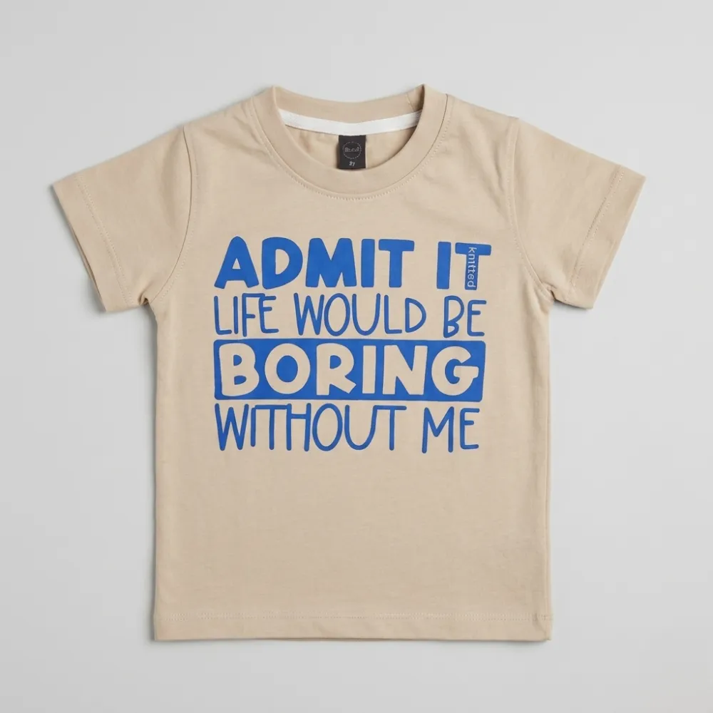 Funny Beige T-Shirt with Blue Graphic