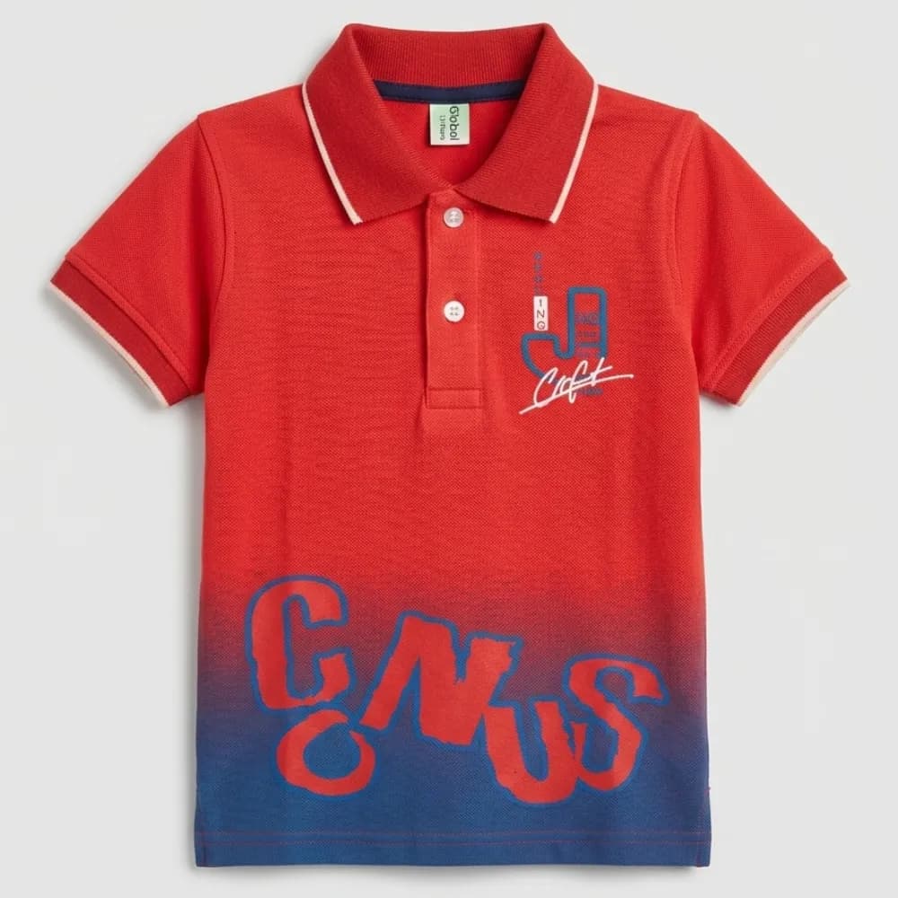 Red and Blue Gradient Polo Shirt with White Accents